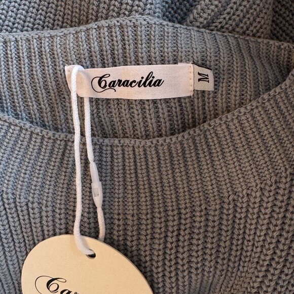 NEW Caracilia High Neck Sweater Knit Crop Top has Cap Sleeve Light Blue  Medium - Picture 5 of 8